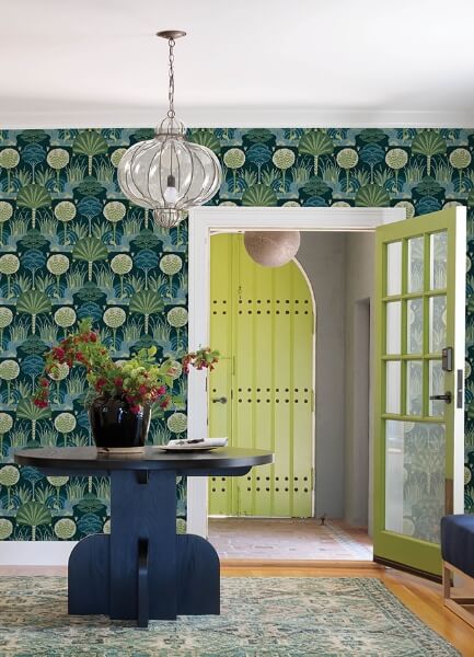 Mandeville Teal Tropical Paradise Wallpaper