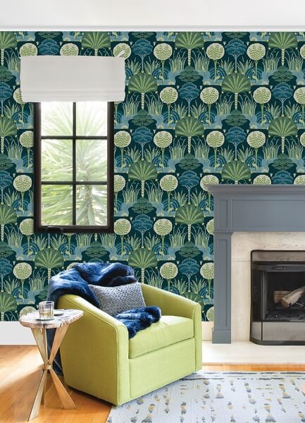 Mandeville Teal Tropical Paradise Wallpaper