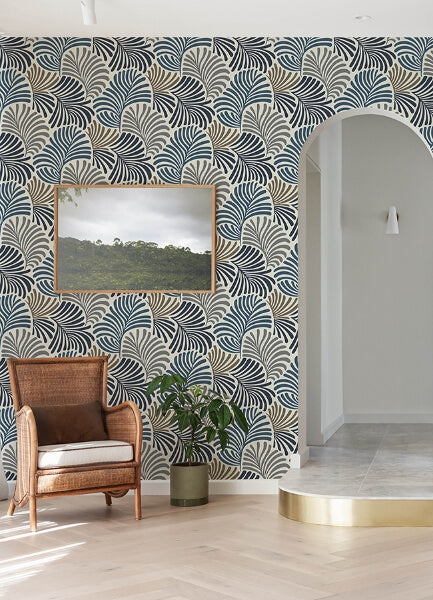 Trousdale Dark Blue Fanning Flora Wallpaper