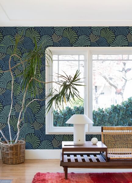 Trousdale Navy Fanning Flora Wallpaper