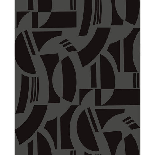 Carter Black Geometric Flock Wallpaper