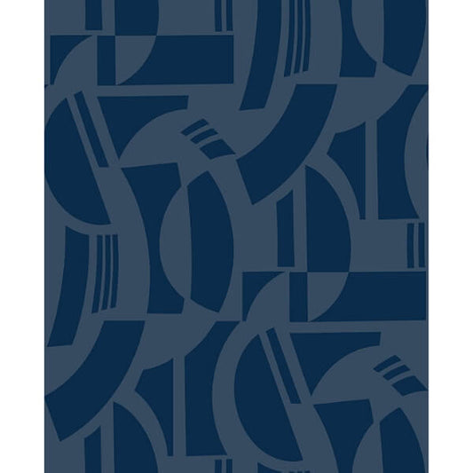 Carter Indigo Geometric Flock Wallpaper