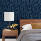 Carter Indigo Geometric Flock Wallpaper