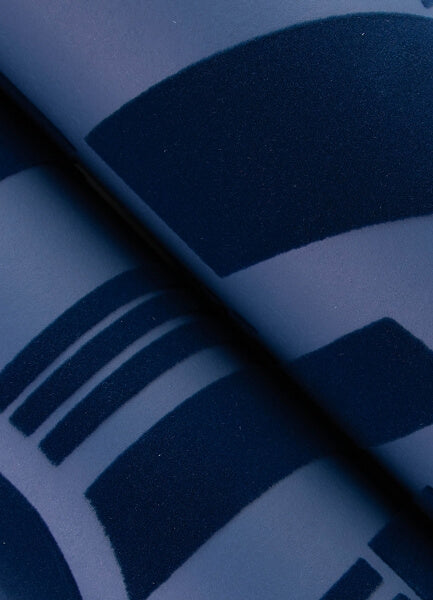 Carter Indigo Geometric Flock Wallpaper