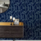 Carter Indigo Geometric Flock Wallpaper