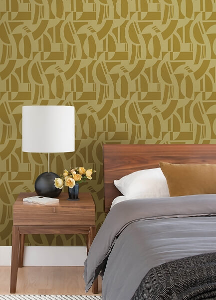 Carter Gold Geometric Flock Wallpaper