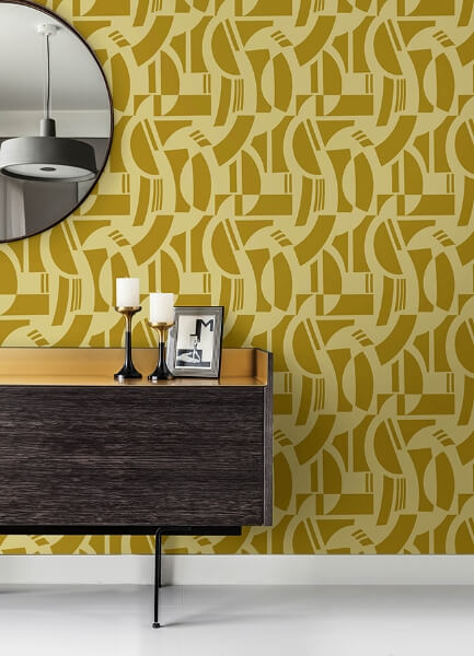 Carter Gold Geometric Flock Wallpaper