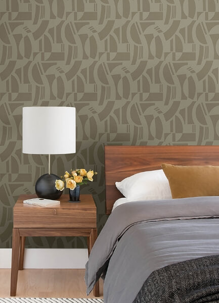 Carter Light Brown Geometric Flock Wallpaper