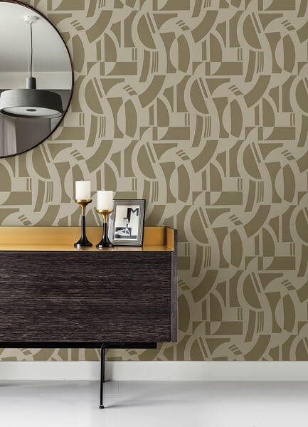 Carter Light Brown Geometric Flock Wallpaper