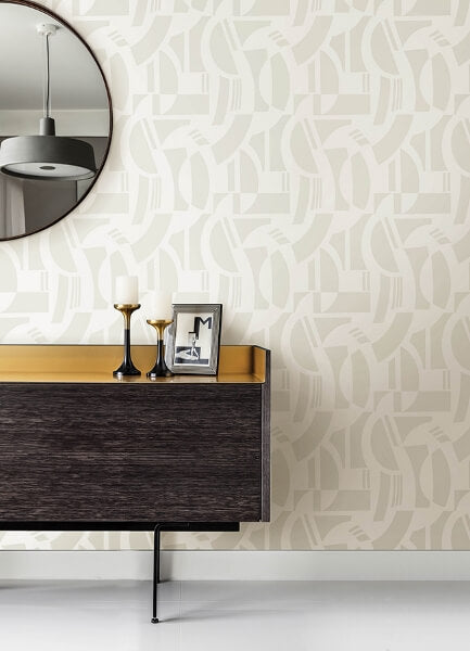 Carter Cream Geometric Flock Wallpaper