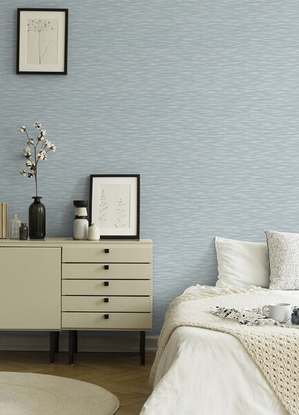 Benson Light Blue Faux Fabric Wallpaper