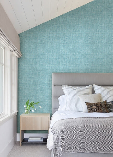 Emerson Aqua Linen Wallpaper