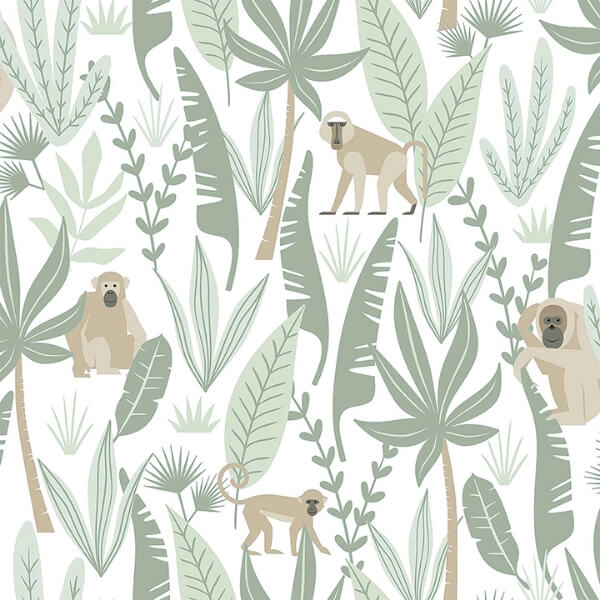 Kiki Light Green Monkeys Wallpaper