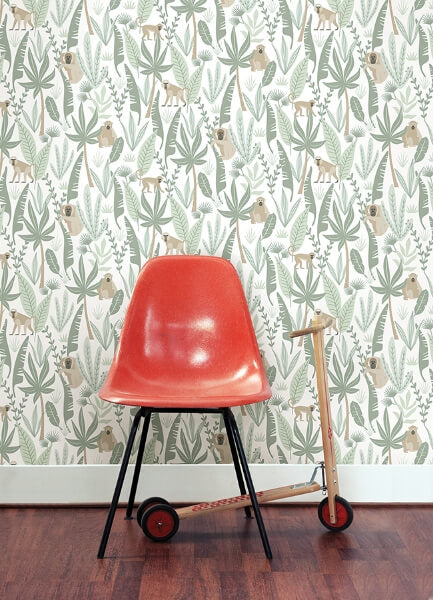Kiki Light Green Monkeys Wallpaper
