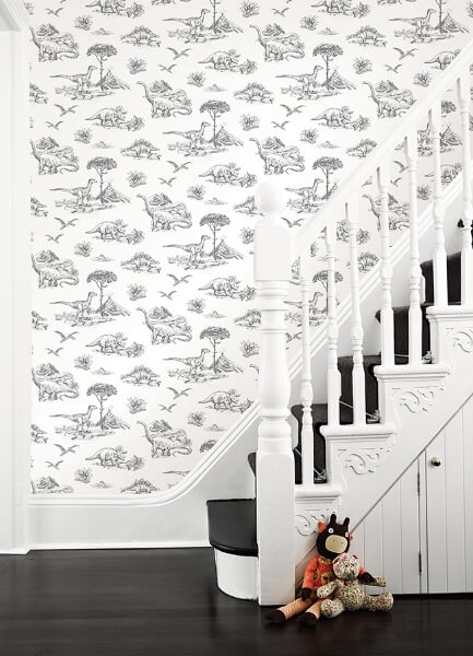 Isolde Charcoal Dinosaurs Wallpaper