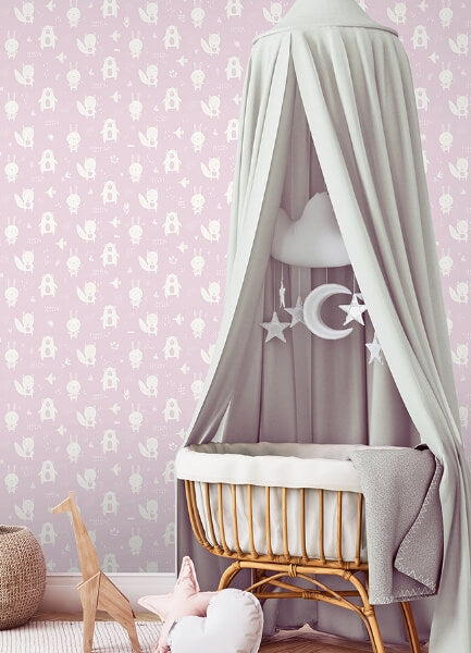 Bitsy Pink Woodland Wallpaper