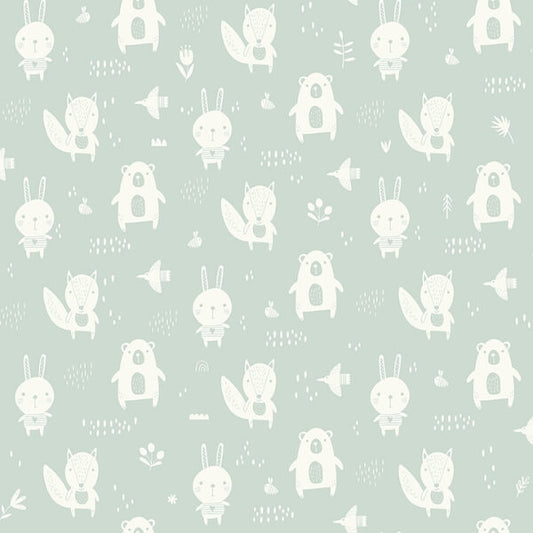 Bitsy Mint Woodland Wallpaper