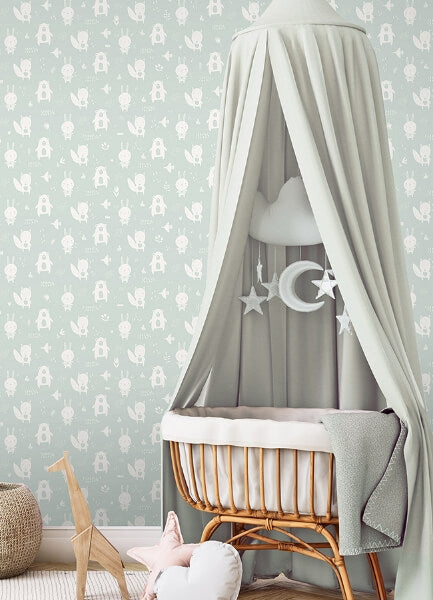 Bitsy Mint Woodland Wallpaper
