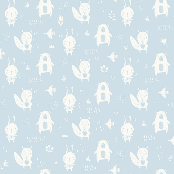 Bitsy Sky Blue Woodland Wallpaper