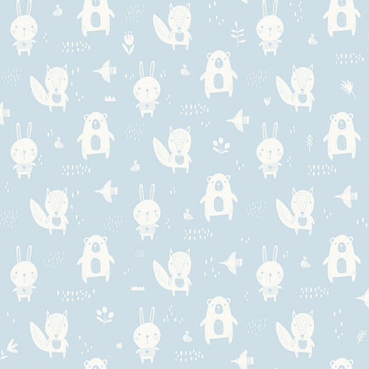 Bitsy Sky Blue Woodland Wallpaper