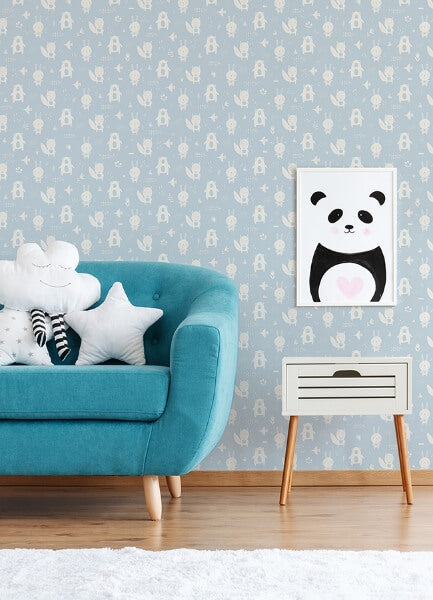 Bitsy Sky Blue Woodland Wallpaper