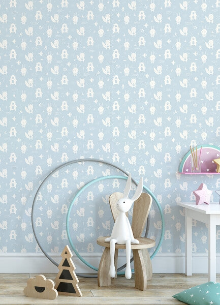 Bitsy Sky Blue Woodland Wallpaper
