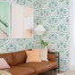 Britt Sapphire Embroidered Damask Wallpaper