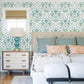 Britt Sapphire Embroidered Damask Wallpaper