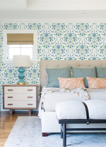 Britt Sapphire Embroidered Damask Wallpaper