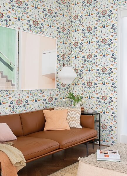 Britt Multicolor Embroidered Damask Wallpaper