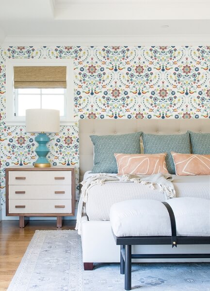 Britt Multicolor Embroidered Damask Wallpaper