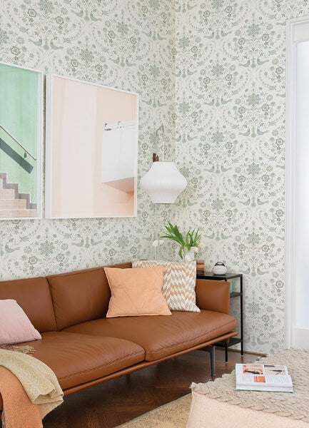Britt Neutral Embroidered Damask Wallpaper