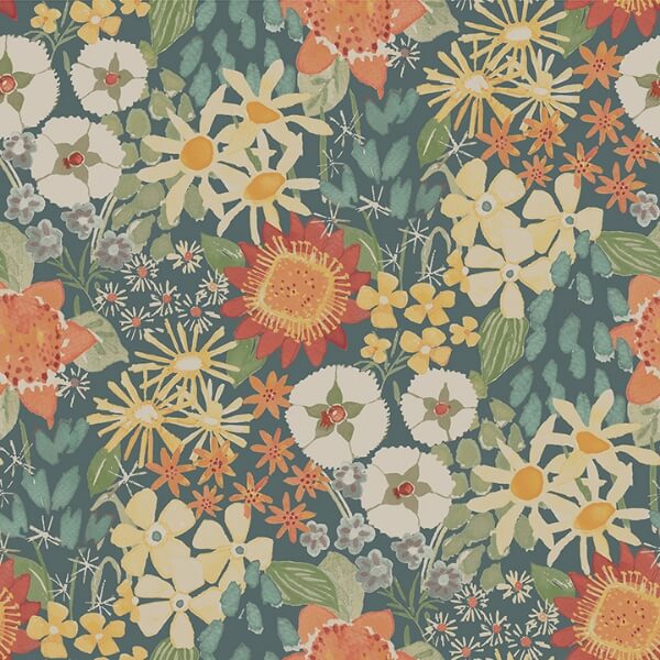 Karina Teal Wildflower Garden Wallpaper