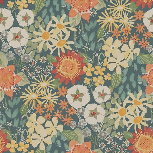 Karina Teal Wildflower Garden Wallpaper