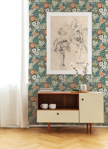 Karina Teal Wildflower Garden Wallpaper
