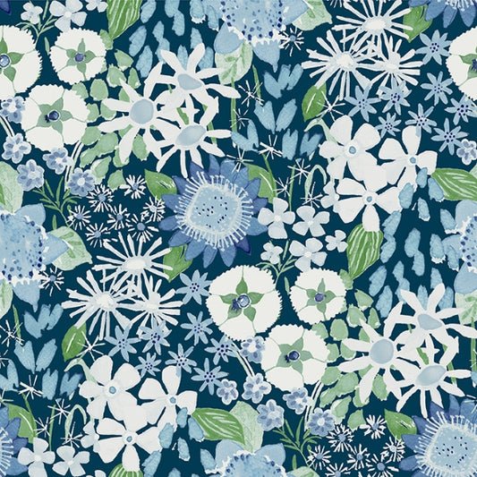 Karina Blue Wildflower Garden Wallpaper