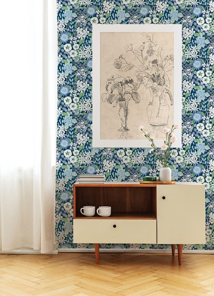 Karina Blue Wildflower Garden Wallpaper
