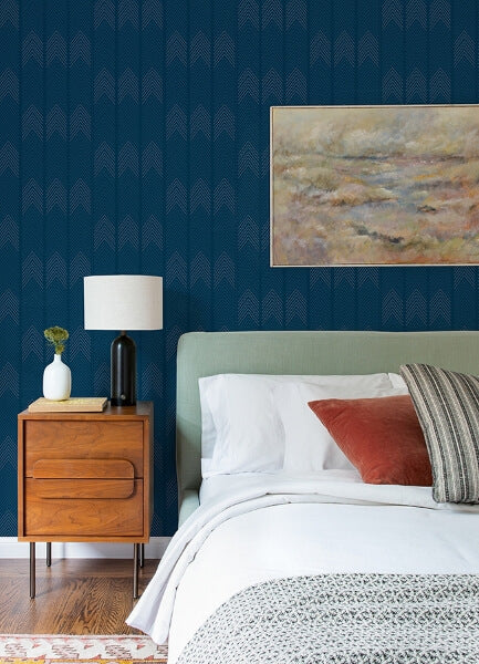 Nyle Dark Blue Chevron Stripes Wallpaper