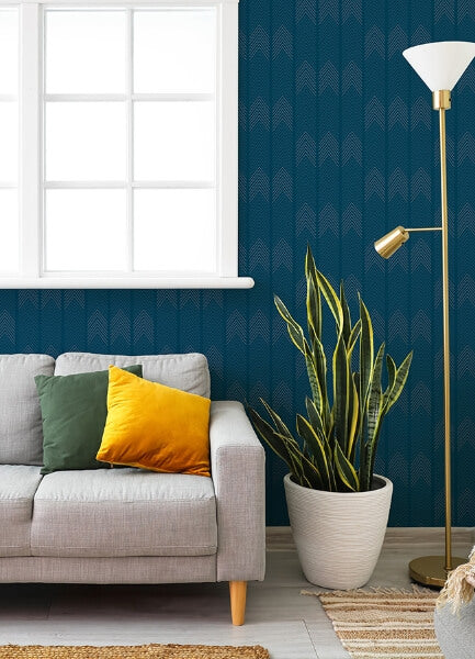Nyle Dark Blue Chevron Stripes Wallpaper