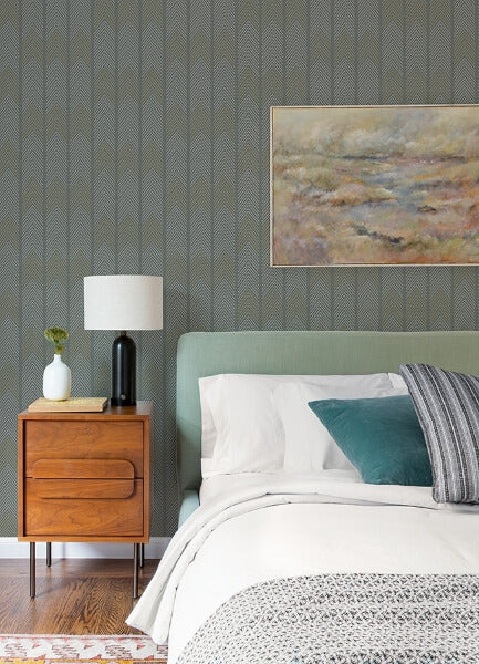 Nyle Dark Grey Chevron Stripes Wallpaper