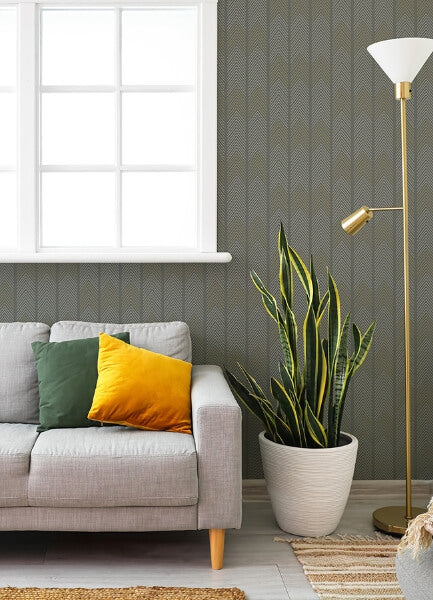 Nyle Dark Grey Chevron Stripes Wallpaper