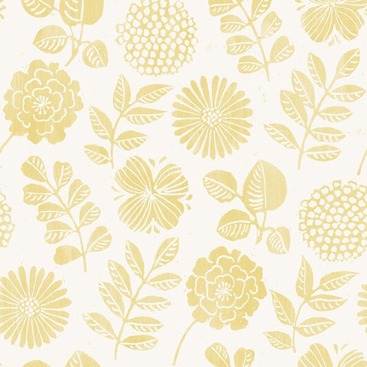 Inge Yellow Floral Block Print Wallpaper