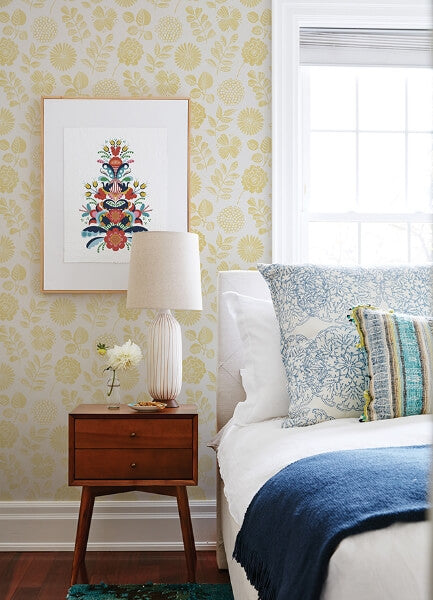 Inge Yellow Floral Block Print Wallpaper
