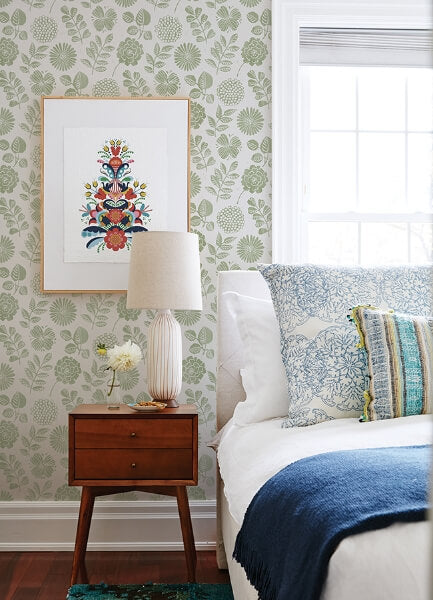 Inge Moss Floral Block Print Wallpaper