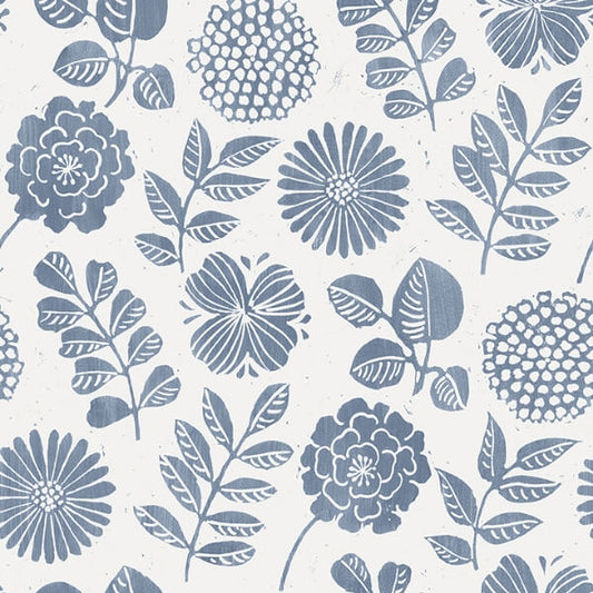 Inge Denim Floral Block Print Wallpaper