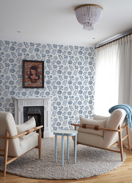Inge Denim Floral Block Print Wallpaper