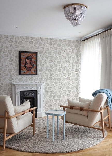 Inge Light Grey Floral Block Print Wallpaper