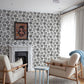 Inge Black Floral Block Print Wallpaper