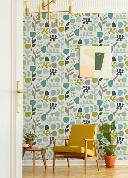 Juni Teal Abstract Tulips Wallpaper
