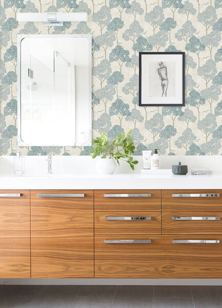 Lykke Blue Textured Tree Wallpaper